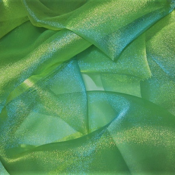 Органза блестящая зеленая с голубым
